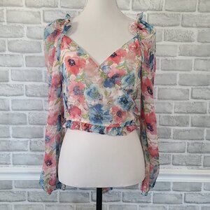VICI x Fate Floral Cropped Ruffle Puff Sleeve Wrap Blouse NWT S Romantic Fairy